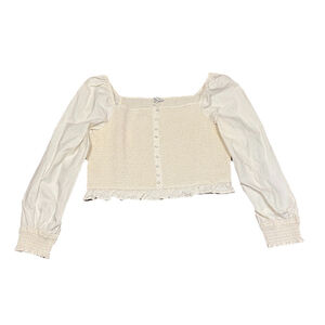 NWT American Eagle Cropped Top Size:XXL Elastic Adorable Cream Smocked Peasant